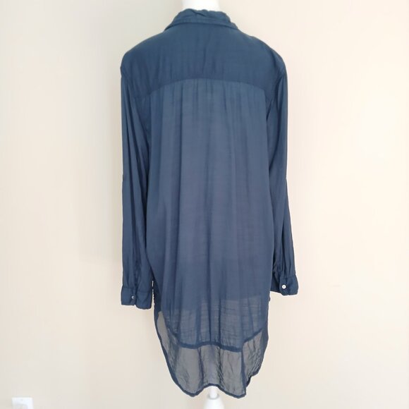 Anthropologie Holding Horses Oversized Button Up Semi Sheer Tunic Navy Large - Picture 5 of 8
